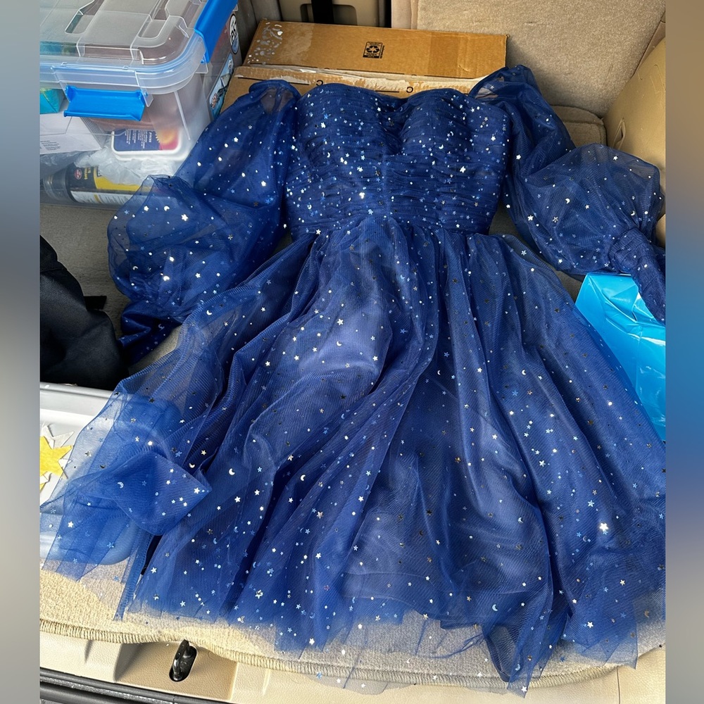 Navy blue starry dress.